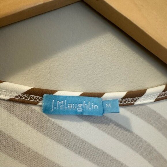 J.McLaughlin Elora Dress Brown White Stripes Catalina Cloth Sz M Coastal Prep - Picture 9 of 12